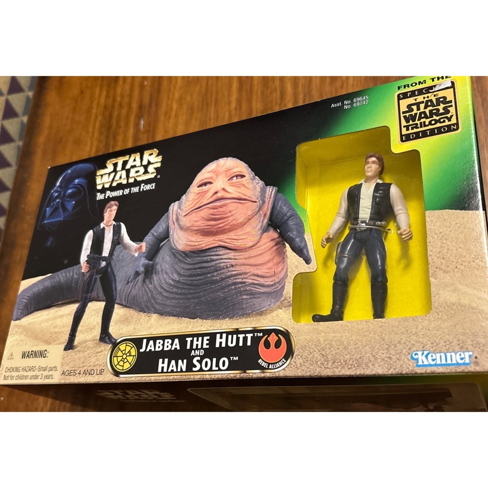Brand New Star Wars Power Of The Force Jabba the Hutt and Han Solo Figure Sealed